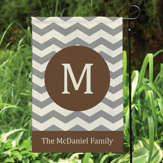 Chevron Family Name Personalized Garden Flag---Brown