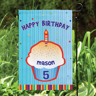 Happy Birthday Personalized Garden Flag ---Blue