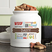 Dog Words Multi-Colored Personalized Treat Jar