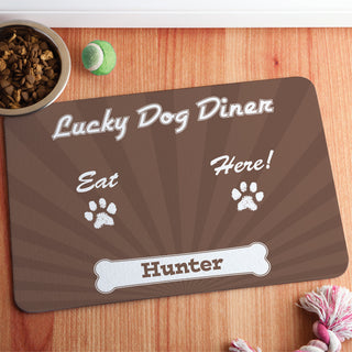 Lucky Dog Diner Personalized Meal Mat---Brown