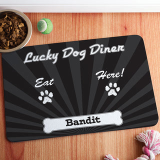 Lucky Dog Diner Personalized Meal Mat---Black