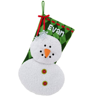 Plush Snowman Personalized Stocking - Green Diamond