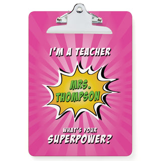 Super Teacher Personalized Clipboard---Pink