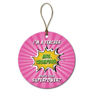 Super Teacher Personalized Ornament---Pink