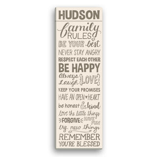 Family Rules Personalized 9x27 Personalized Canvas---Taupe