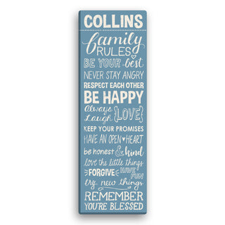 Family Rules Personalized 9x27 Personalized Canvas---Blue