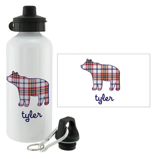 Plaid Bear Personalized Water Bottle