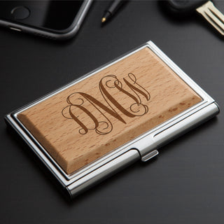 Personalized Wood Business Card Case---Script Monogram