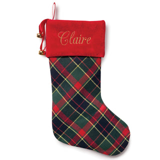 Personalized Plaid Stocking---Red Cuff