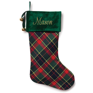 Personalized Plaid Stocking---Green Cuff