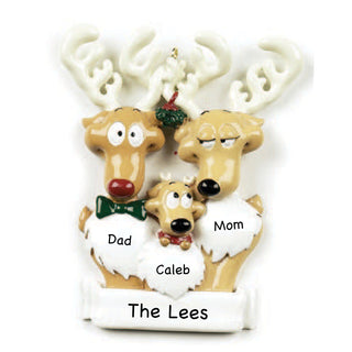 Personalized Reindeer Family of 3 Ornament