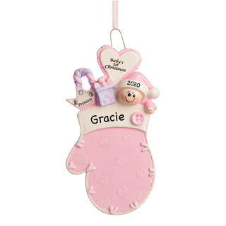 Personalized Pink Baby Mitten Ornament