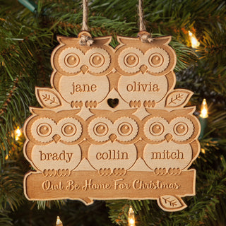 Owl Be Home For Christmas Personalized Wood Ornament--5 Owls