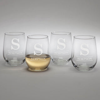Intial and Name Set of 4 Stemless Wine Glasses