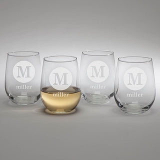 Family Name Set of 4 Stemless Wine Glasses