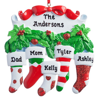 Personalized Stocking Ornament--Family of 5