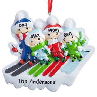 Ski Family Personalized Ornament---Family of Four