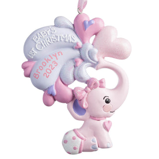 Baby's 1st Christmas Personalized Elephant Ornament---Girl