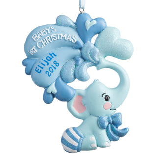 Baby's 1st Christmas Personalized Elephant Ornament---Boy