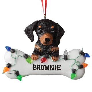 Personalized Dog Bone Ornament---Black Dachshund