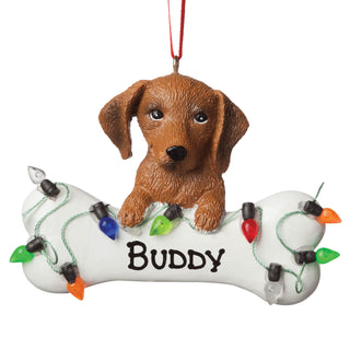 Personalized Dog Bone Ornament---Brown Dachshund