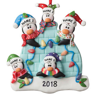 Personalized Penguin Family Of Five Igloo Ornament