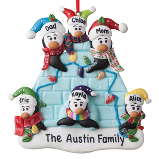 Personalized Penguin Family Of Six Igloo Ornament