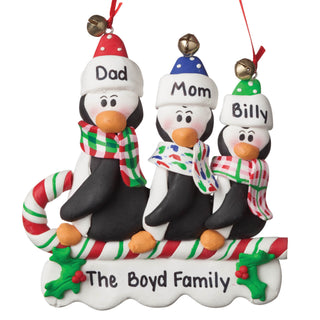 Personalized Sledding Penguins Ornament---Family of Three