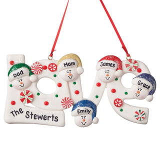 Snowman Love Personalized Ornament---Family Of Five