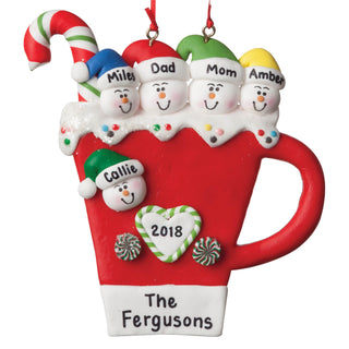 Personalized Snowman Coffee Mug Ornament---Family of Five