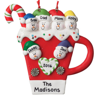 Personalized Snowman Coffee Mug Ornament---Family of Six