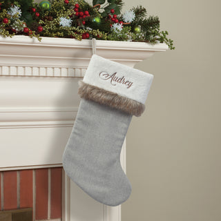 Personalized Gray Herringbone Stocking