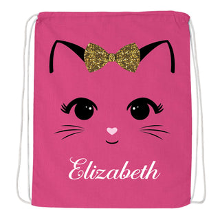 Sweet Kitty Personalized Pink Drawstring Bag