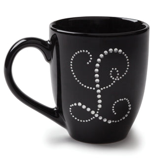 Rhinestone Initial Personalized Black Bistro Mug