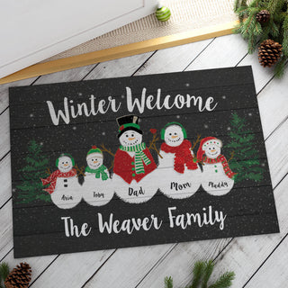 Winter Welcome Personalized Doormat---Three Kids