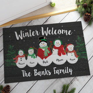 Winter Welcome Personalized Oversized Doormat---Three Kids