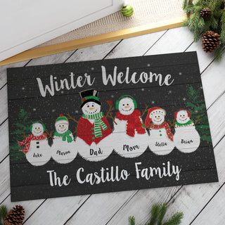 Winter Welcome Personalized Oversized Doormat---Four Kids