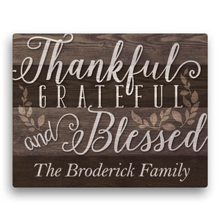 Thankful, Grateful and Blessed Personalized 11x14 Gallery Wrap Canvas