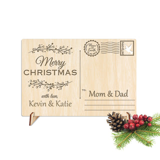 Merry Christmas Personalized Wood Postcard