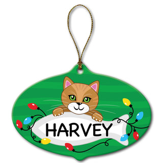 Personalized Ceramic Cat Ornament---Gold