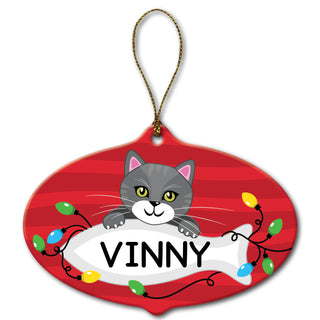 Personalized Ceramic Cat Ornament---Gray