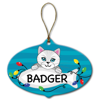 Personalized Ceramic Cat Ornament---White