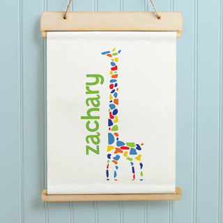 Sweet Boy Giraffe Personalized Hanging Canvas Banner