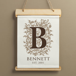 Floral Initial Personalized Hanging Canvas Banner