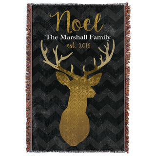 Noel Deer Personalized Fringe Throw Blanket