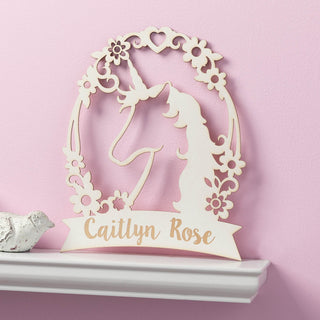 Personalized Antique White Unicorn Wood Plaque