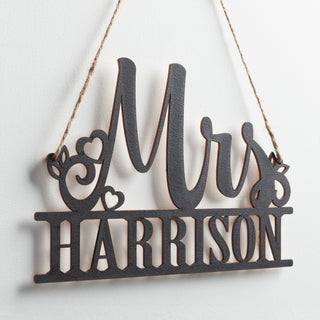 Mrs. Personalized Hanging Black Wood Plaque