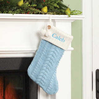 Personalized Cable Knit Stocking---Light Blue