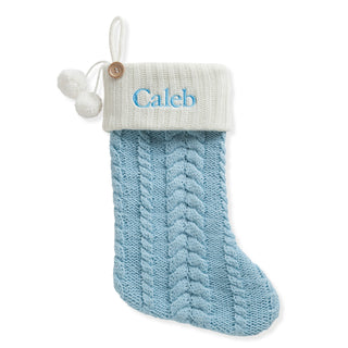 Personalized Cable Knit Stocking---Light Blue