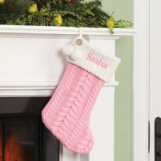 Personalized Cable Knit Stocking---Pink